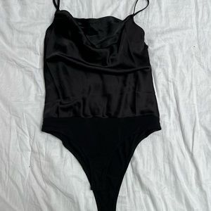 Black silk cowl neck bodysuit